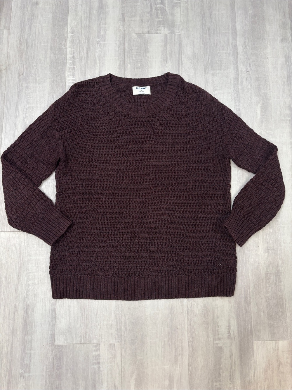Old Navy Women's Deep Burgundy Crewneck Waffle Knit Sweater Tunic Length Medium